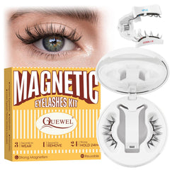 QUEWEL soft magnetic lashes with applicator for easy, glue-free wear.