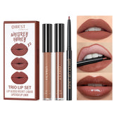 QiBest 3-in-1 lip kit packaging shows Whiskey Honey shade