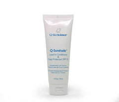 Quintessence Q-Sunshade bottle SPF 30 protects hair color and scalp from sun damage.