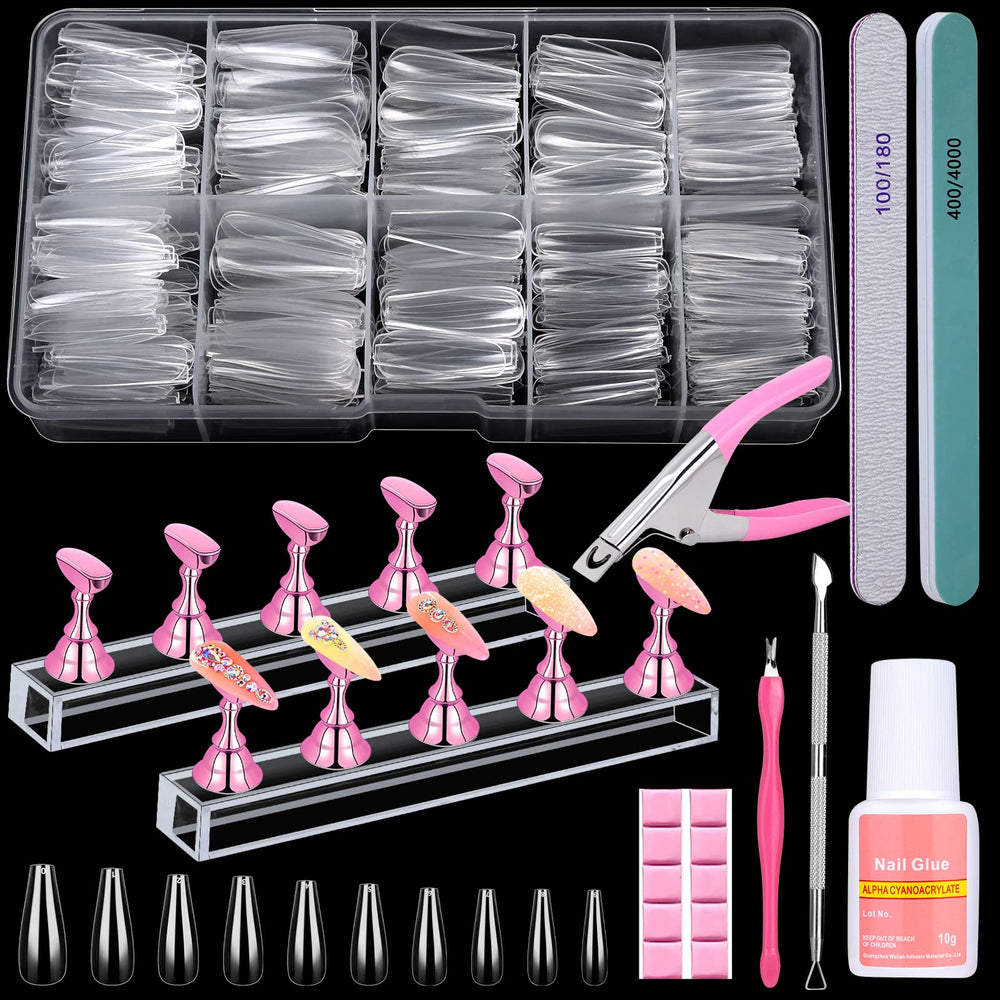 Qinzave clear coffin nail tips 600pcs for precise at‑home manicures
