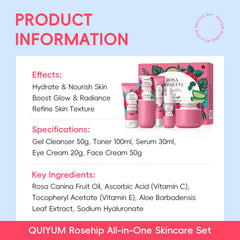 Ingredient label closeup for QUIYUM rosehip and vitamin E formula