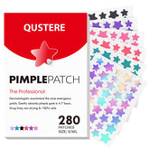QUSTERE star patches pack showing colorful hydrocolloid patches for blemish coverage