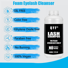 QYF eyelash extension shampoo creates a light, fluffy foam for gentle cleansing.