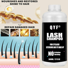 QYF lash shampoo removes oil and dirt for cleaner lash lines.