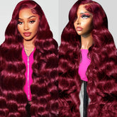 QZOQZO 99J burgundy lace-front wig front view with natural hairline