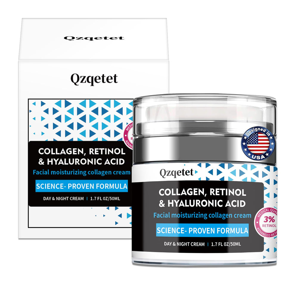 QZQETET face cream bottle closeup with premium actives for daily care.