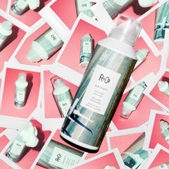 R+CO Aircraft Pomade Mousse bottle highlights heat protection during styling.