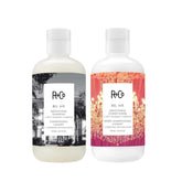 R+Co Bel Air smoothing shampoo bottle demonstrates smoothing formula for all hair types.