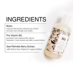 R+Co Dallas Thickening Conditioner on hair after wash for fullness.