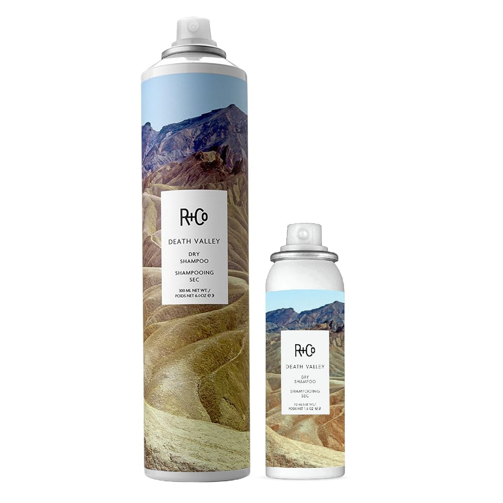 R+Co Death Valley dry shampoo bottle front highlights volume-boosting design