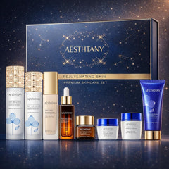 R RadiantRise 8-in-1 skincare set box showing complete daily routine.