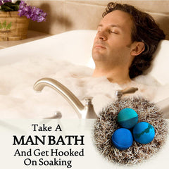 Rachelle Parker Men's Bath Bombs fizzing in tub for a soothing, luxurious soak.