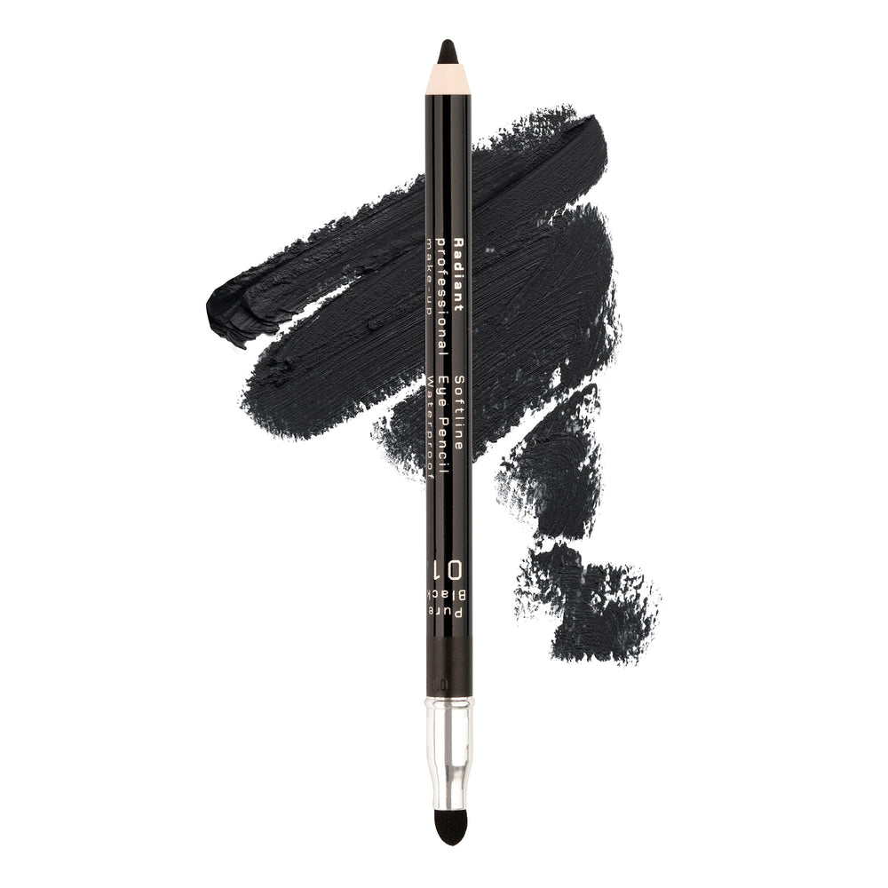 Radiant Pro Black Waterproof Eyeliner Pencil close-up showing a smooth glide.