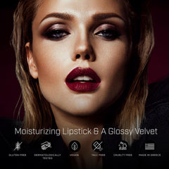 Radiant Professional Advanced Care Lipstick Velvet 27 Nude application close-up, silky finish.