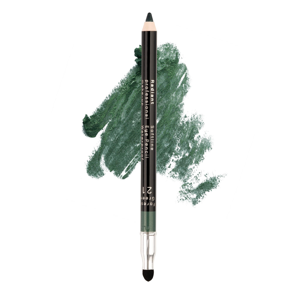 Radiant Professional Makeup green pencil delivers precise color for a clean upper lash line.