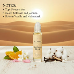 Raheeq Arabian Musk vanilla note close-up highlights warm, inviting aroma.