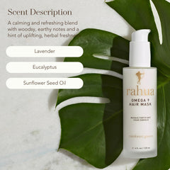 Rahua Omega 9 Hair Mask lavender and eucalyptus aroma scene illustrating relaxing sensory experience.