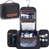 Ralnitote large hanging toiletry bag closed, showing compact exterior in black