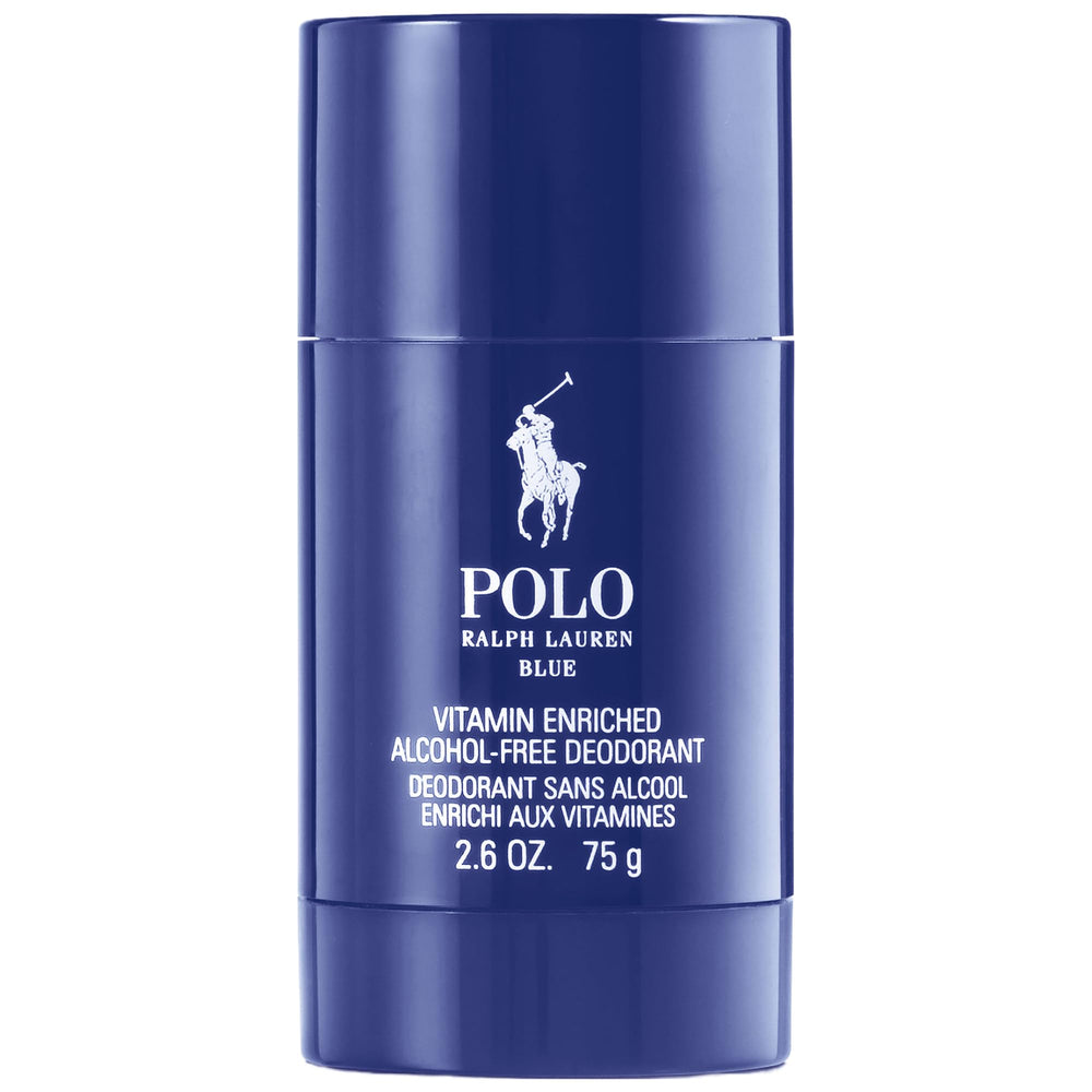 Ralph Lauren Polo Blue deodorant stick front view, compact 2.6 oz, daily use.