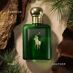 Ralph Lauren Polo green bottle close-up, premium packaging and cap.