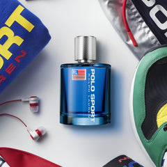 Polo Sport bottle atomized spray demonstrating light, refreshing diffusion