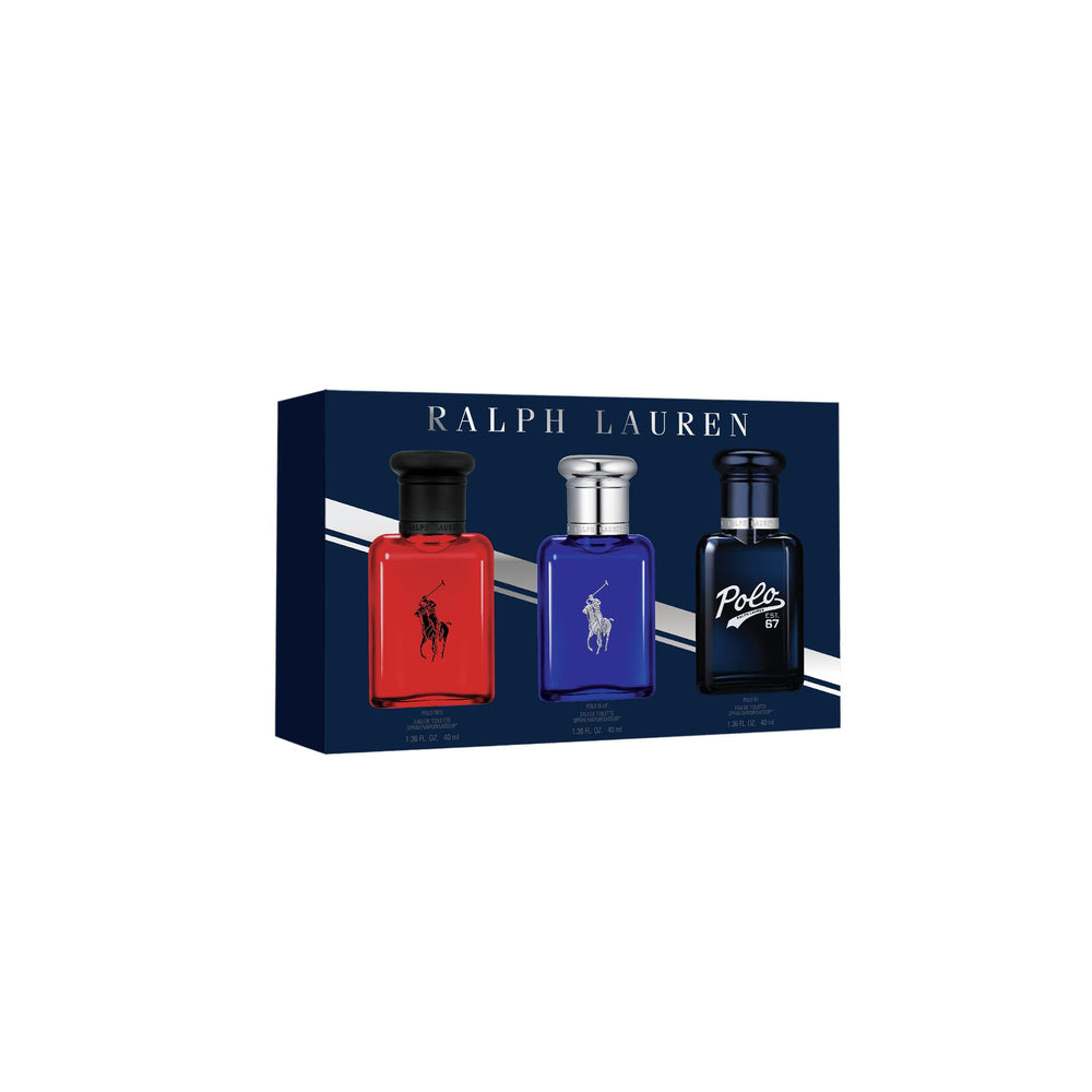 Ralph Lauren World of Polo Trio bottle for travel, ideal on-the-go fragrance set.