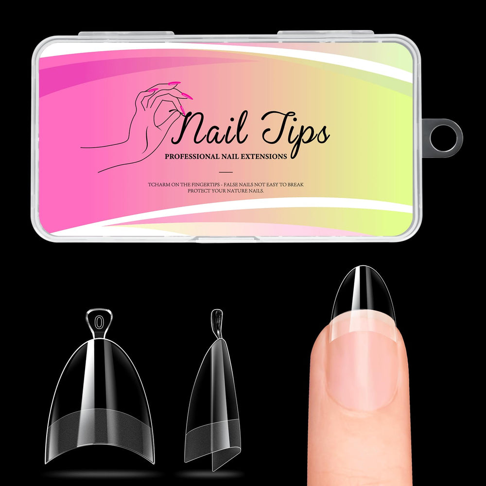 Ranrose short almond nail tips in a box for organized storage.