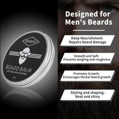 RAQEHO beard balm on a styled beard delivering a neat shape.
