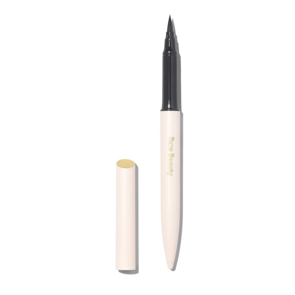 Rare Beauty Perfect Strokes Matte Liquid Liner in black bottle offers waterproof color.