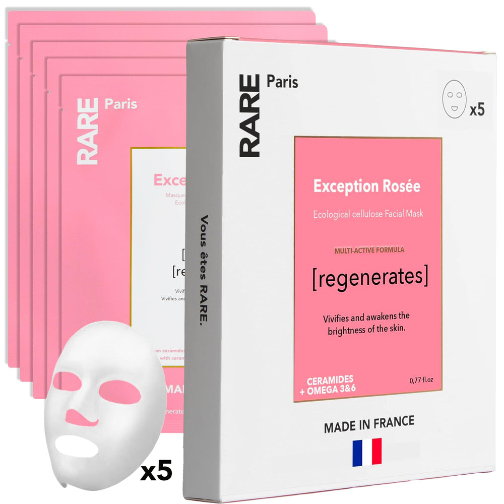 RARE Paris Exception Rosée sheet mask pack-5 delivering hydration for a radiant glow