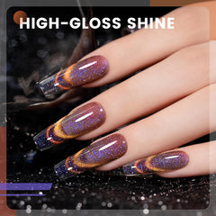 RARJSM 9D chameleon cat eye orange polish with galaxy glow for eye catching nails