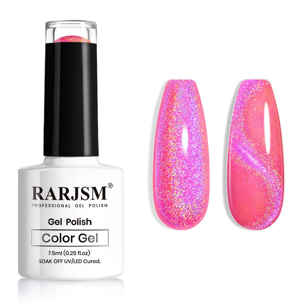 RARJSM cat eye gel polish in galaxy chameleon hot pink with magnetic shift for stylish nails.