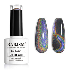 RARJSM Cat Eye Gel Polish with galaxy chameleon magnet effect for dynamic color shifts.