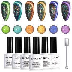RARJSM cat eye polish set with six iridescent shades for versatile at-home nail art