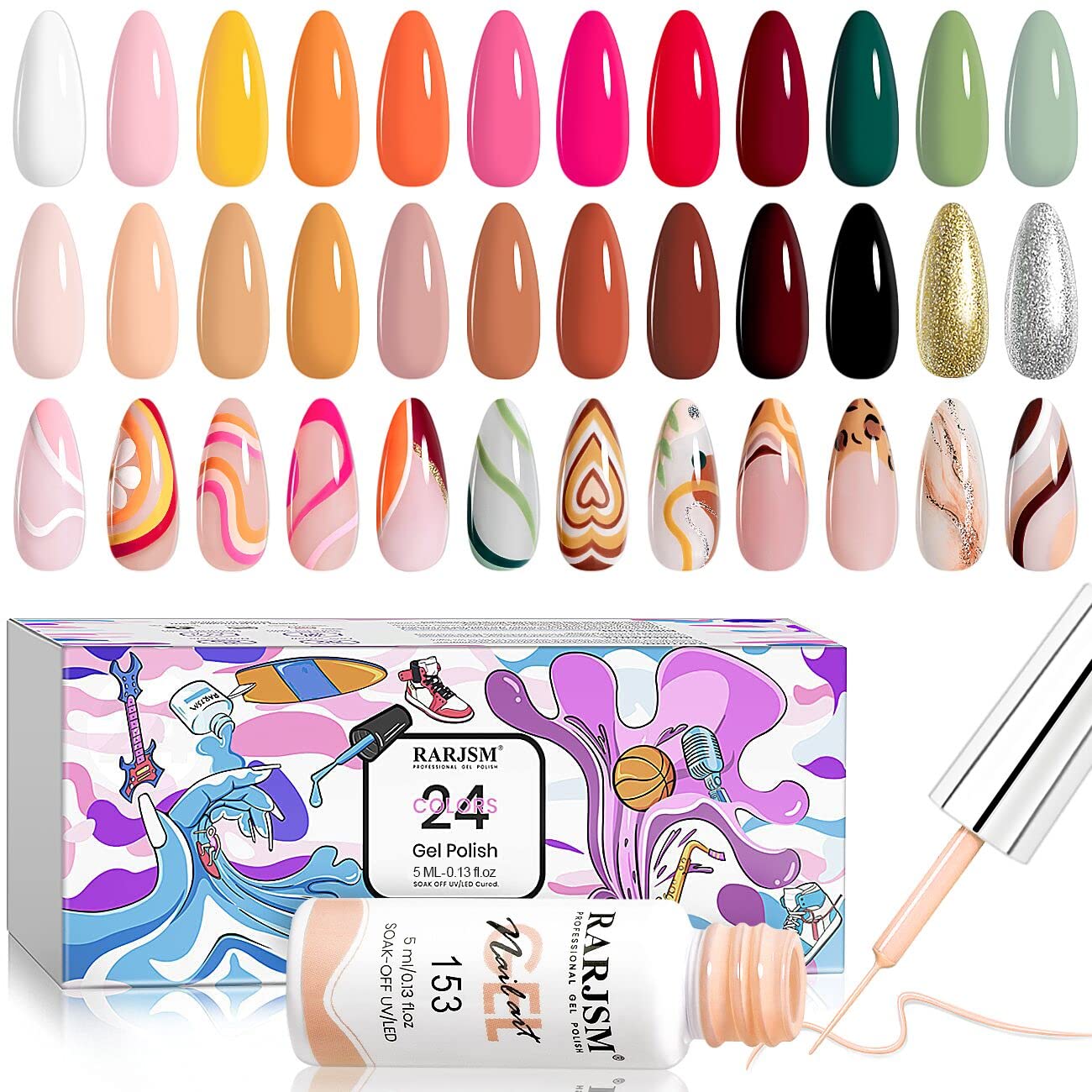 RARJSM gel liner 24 colors bottle for versatile liner art and coloring