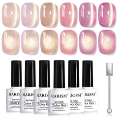 RARJSM jelly nude gold cat eye polish with magnetic shimmer for dramatic light reflection.