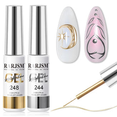 RARJSM metallic gel liner silver bottle close-up with mirror shine for chic nails