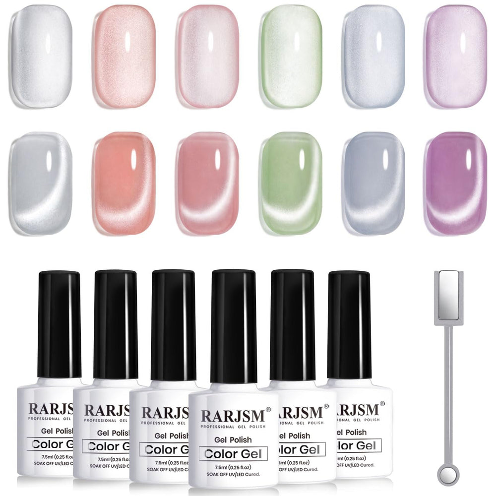 RARJSM Moonlight Cat Eye bottle assembly showing six shades ideal for versatile at-home manicures