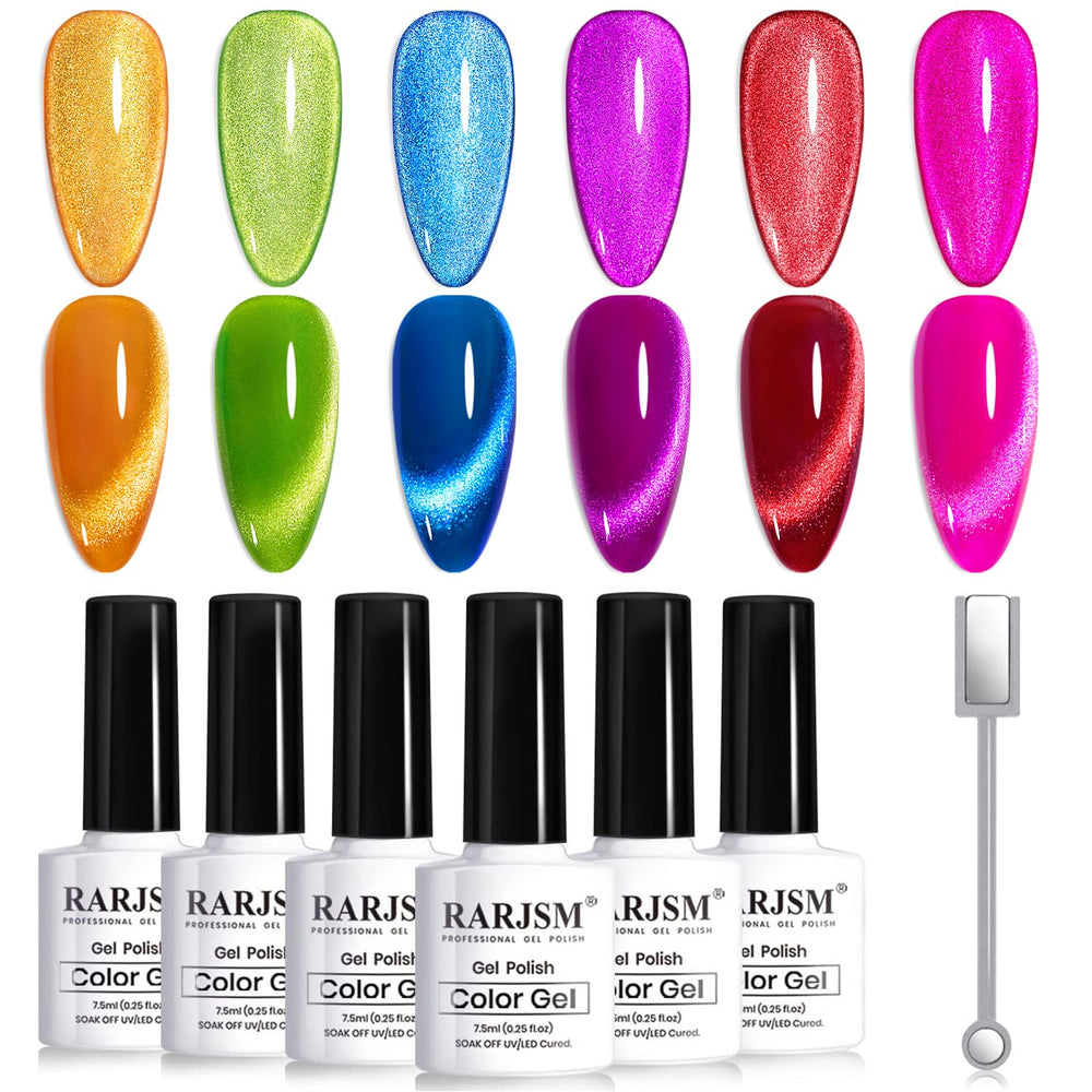 RARJSM neon cat eye nail polish set in 6 colors for at‑home looks.