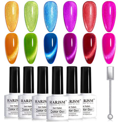 RARJSM neon cat eye nail polish set in 6 colors for at‑home looks.