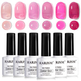RARJSM nude pink jelly nail polish set for a soft translucent French manicure.
