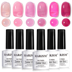 RARJSM nude pink jelly nail polish set for a soft translucent French manicure.
