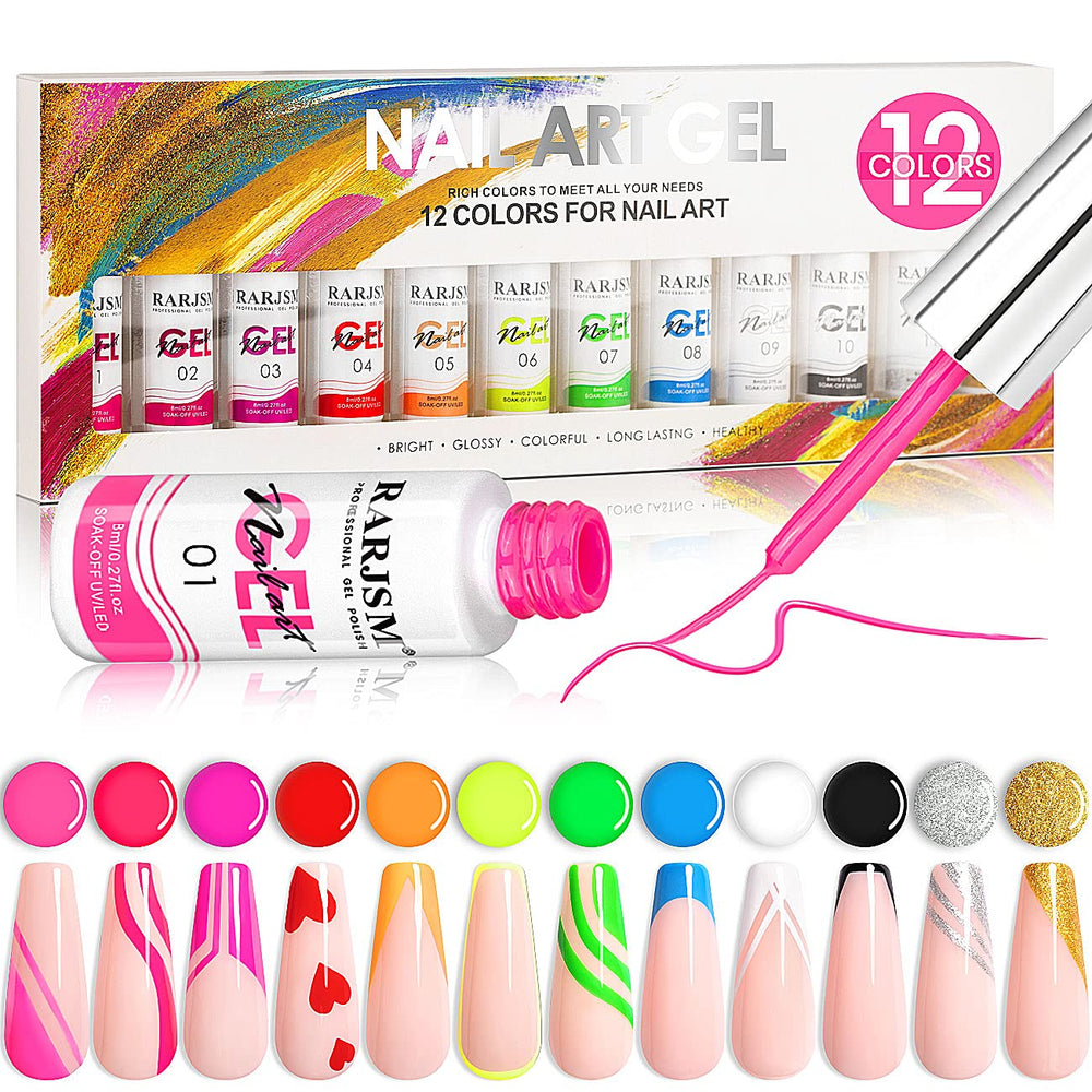 RARJSM neon pink gel polish with line-art feature for bold nails