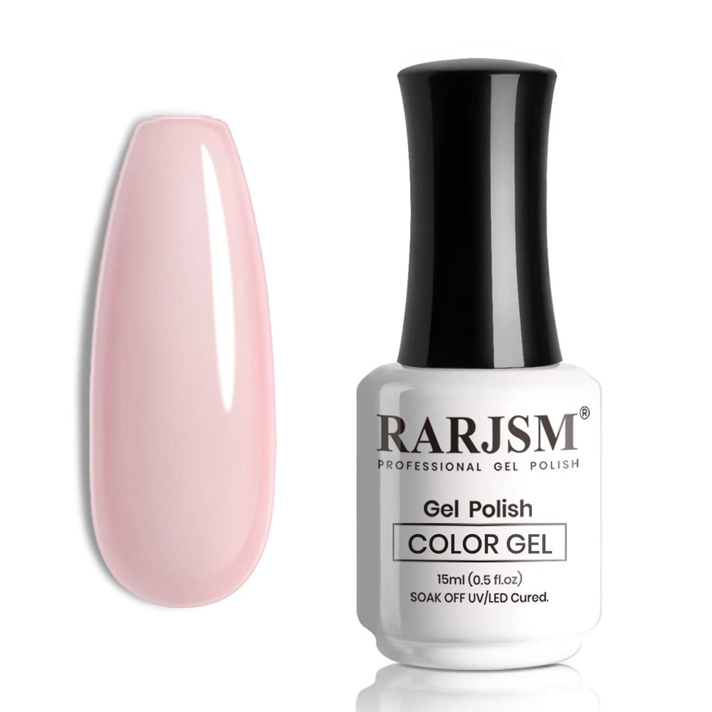 RARJSM translucent pink gel polish bottle showing a natural manicure.