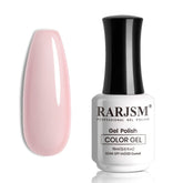 RARJSM translucent pink gel polish bottle showing a natural manicure.