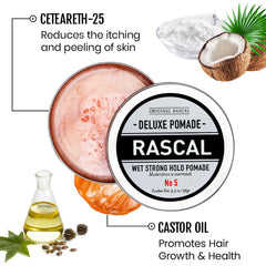 Rascal Original Deluxe Pomade 5 wet-look hair display emphasizes high shine