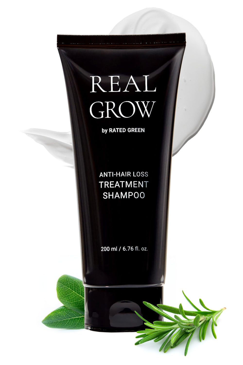 RATED GREEN Real Grow bottle front shows a premium anti-hair loss formula for thinning hair.