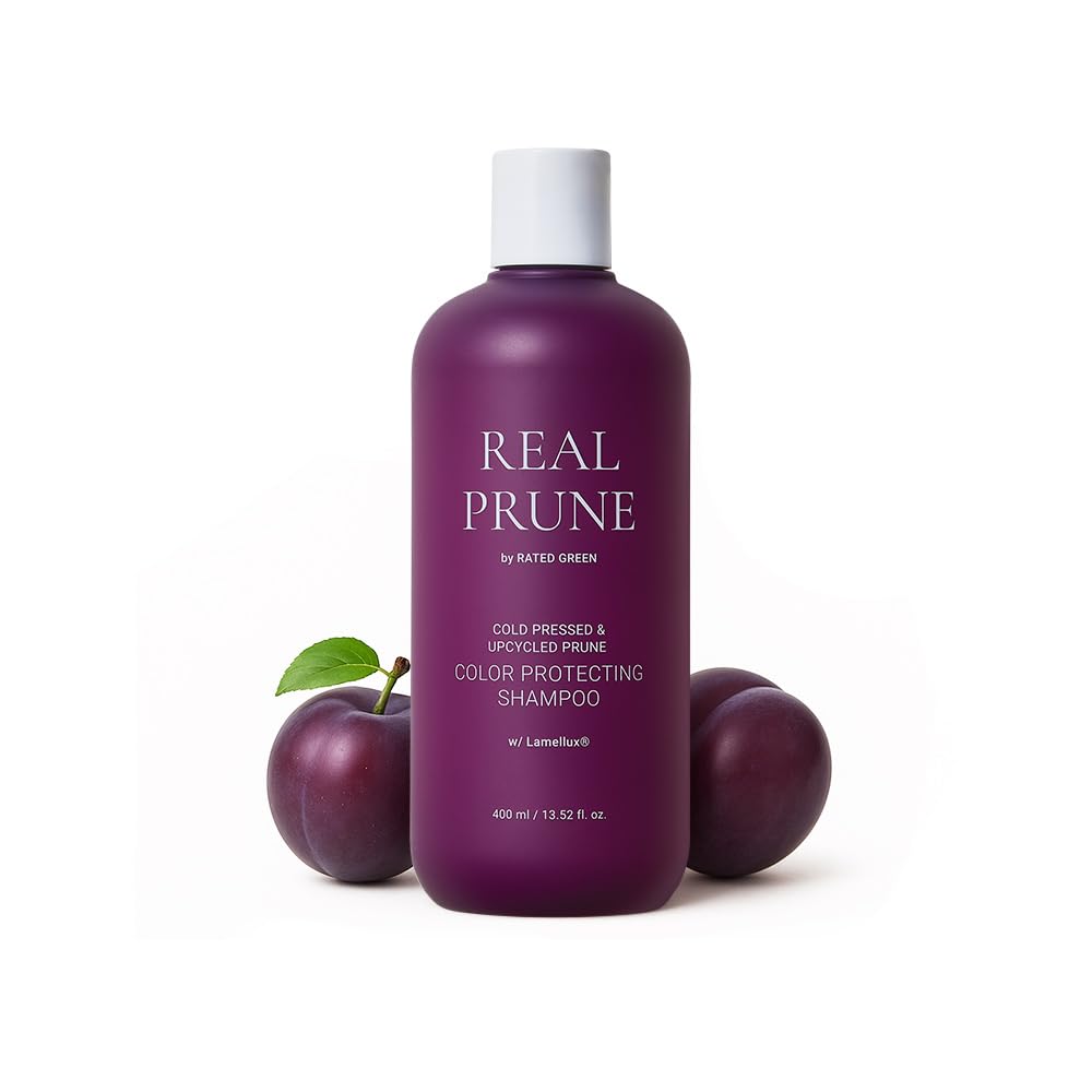 RATED GREEN Real Prune Color Protecting Shampoo bottle highlighting color protection.