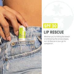 Raw Elements Lip Rescue texture closeup shows creamy, non-sticky lip sunscreen