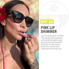 Raw Elements Pink Lip Shimmer SPF 30+ with reef-friendly organic formula.